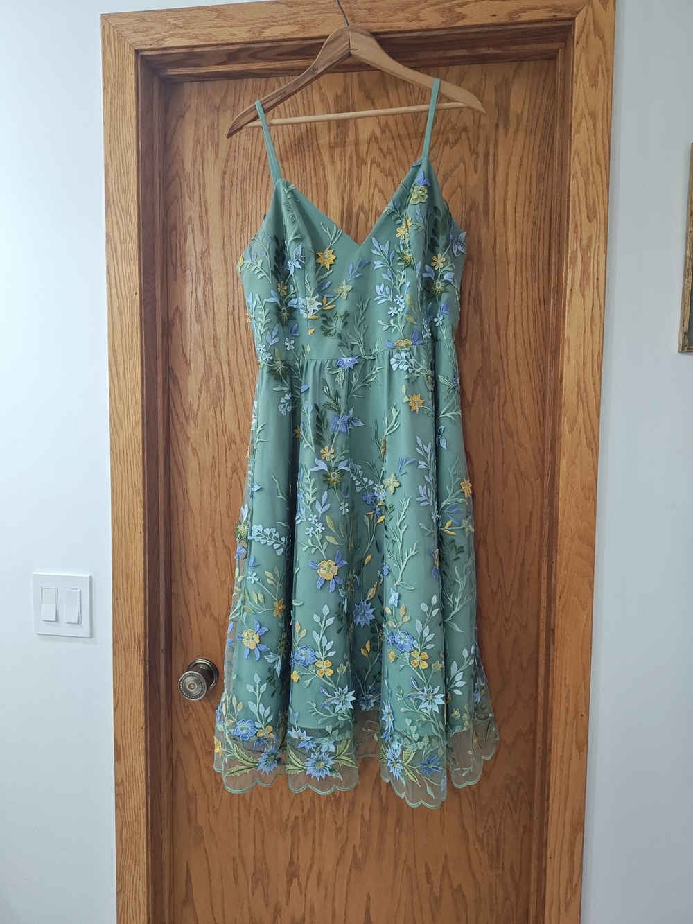 Dress the Population Sage Green Embroidered Midi Skirt with Floral Detail - Picture 2 of 8